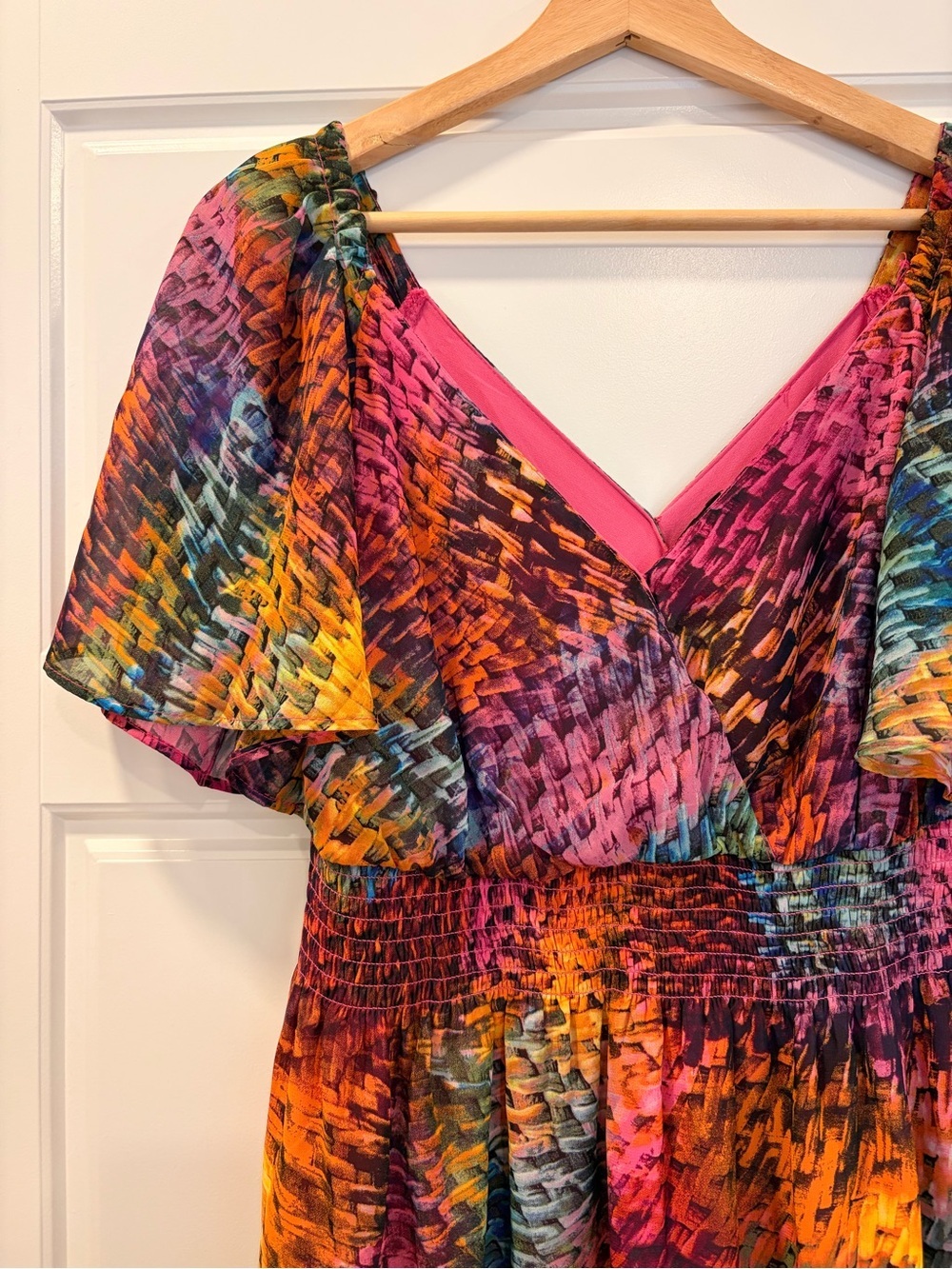 Lennie for Nina Leonard- Vibrant Multicolor Flutter-Sleeve Maxi Dress - Picture 2 of 7